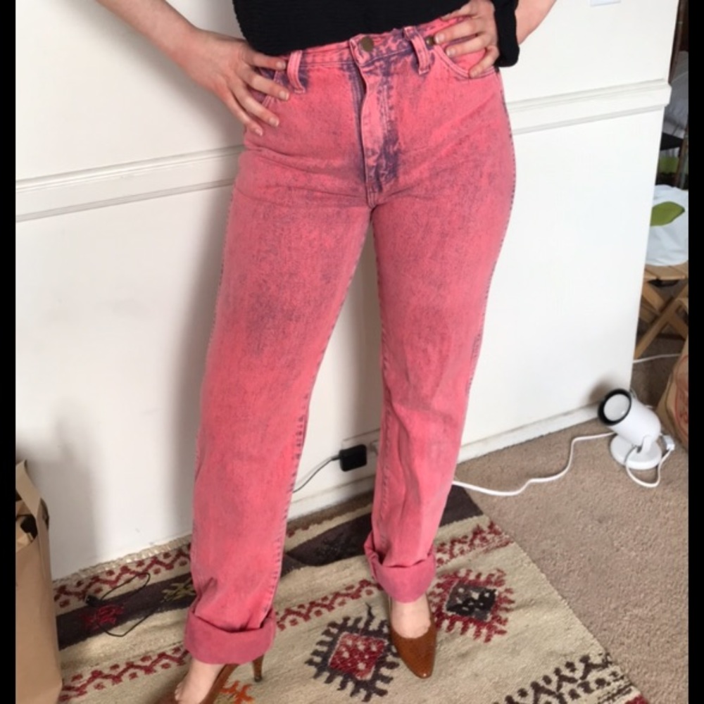 Killer hot pink stone washed Wranglers